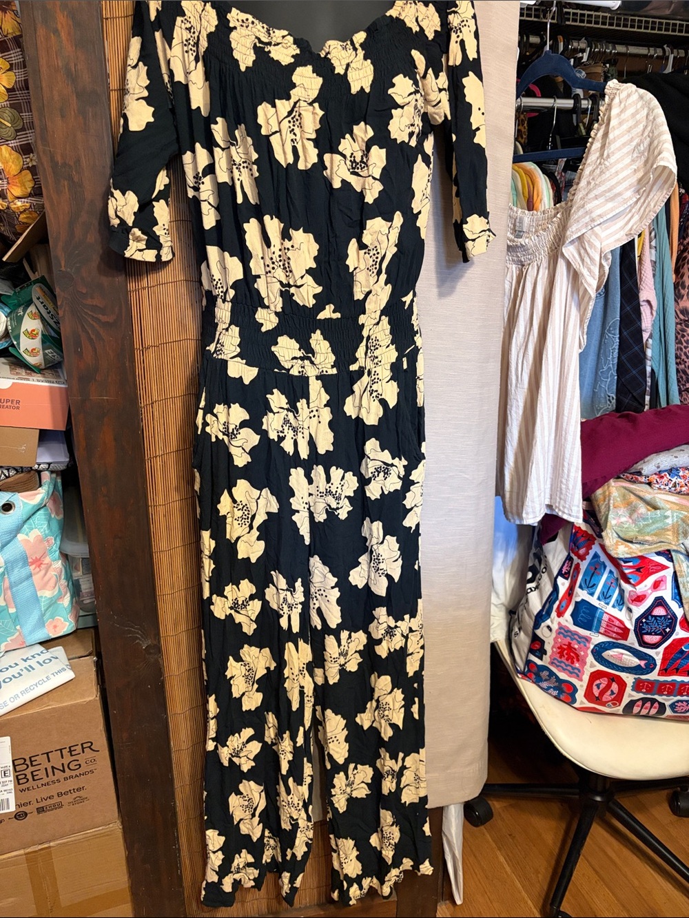 Ava Sky Black Maxi Dress with Cream Floral Print
